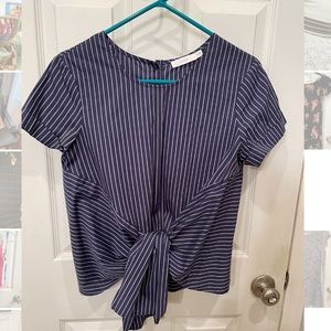 Blue and white striped tie front top